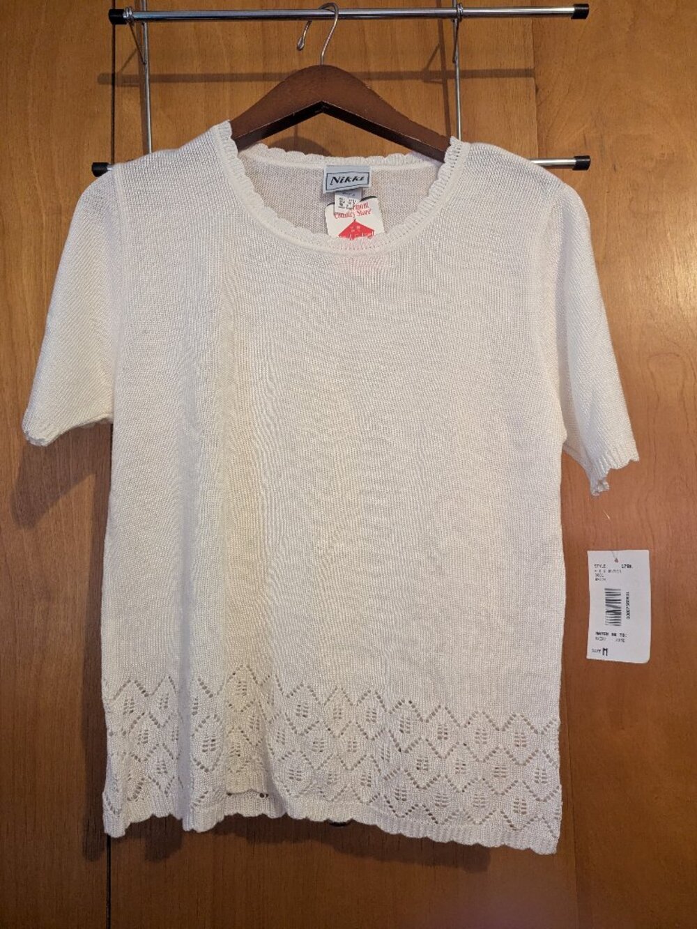 Nikki M White Lacy Short-Sleeve Blouse